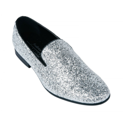 Silver Sparkle Slip-on Tuxedo Shoes